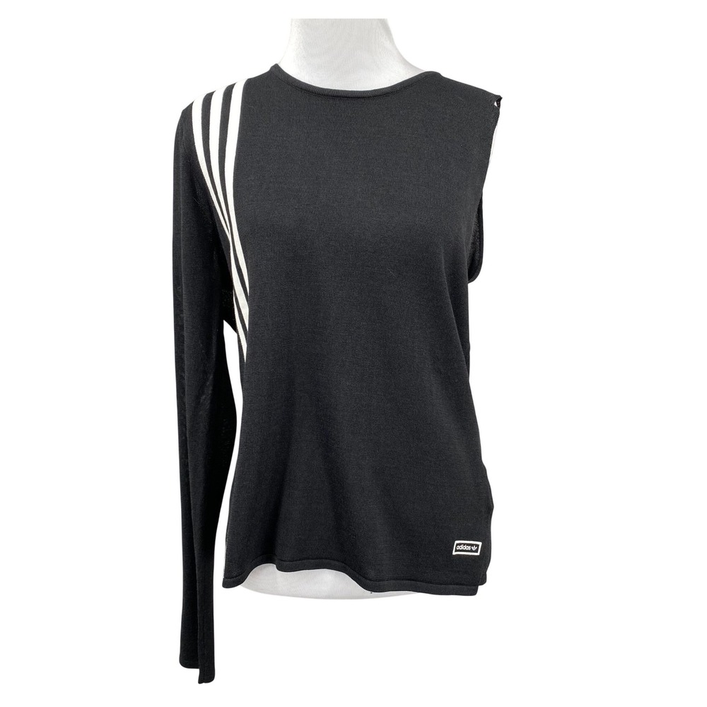 Adidas Womens XL TLRD Asymmetrical Top One Sleeve Knit Black White 3 Stripes